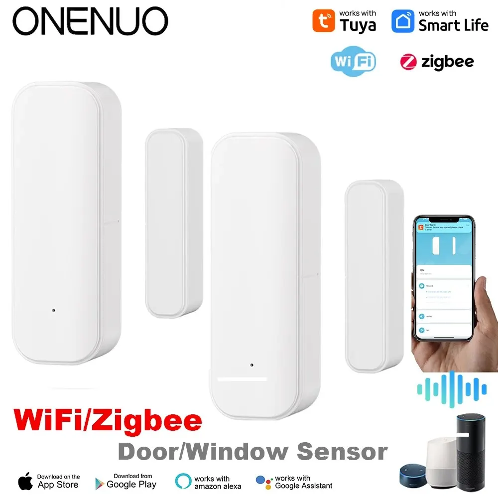Tuya wifi zigbee janela porta sensor com bateria sistema de alarme segurança em casa inteligente controle voz via alexa google casa inteligente