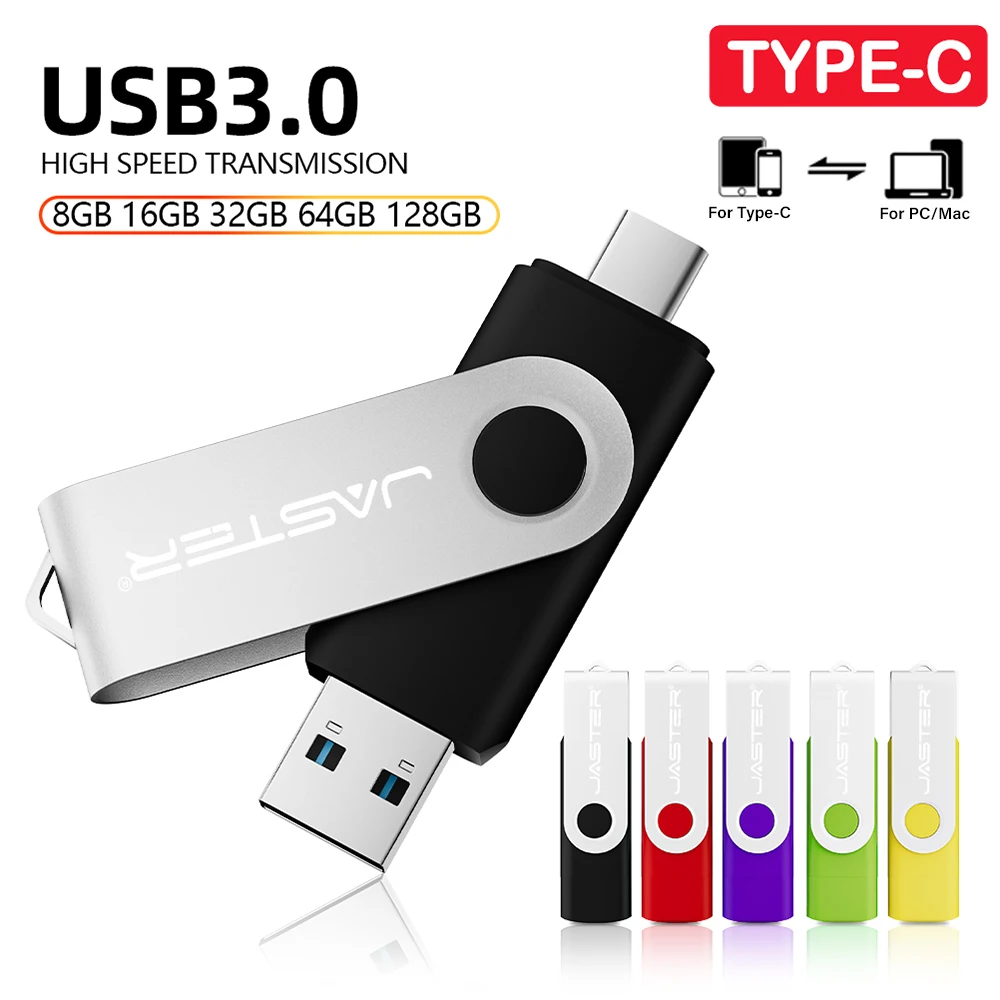 Jaster TYPE-C usb3.0 2 em 1 pen drive 128gb presente de negócios memória vara 64gb de alta velocidade usb 3.0 flash drive 32gb u disco 16gb 8gb