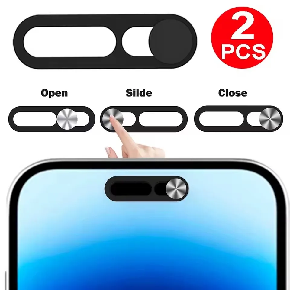 1-2 Peças Protetor de Webcam Preto para iPhone, Tampa Deslizante Anti-hacker para Proteção de Privacidade, Anti-espião para Câmera de Smartphone e Laptop