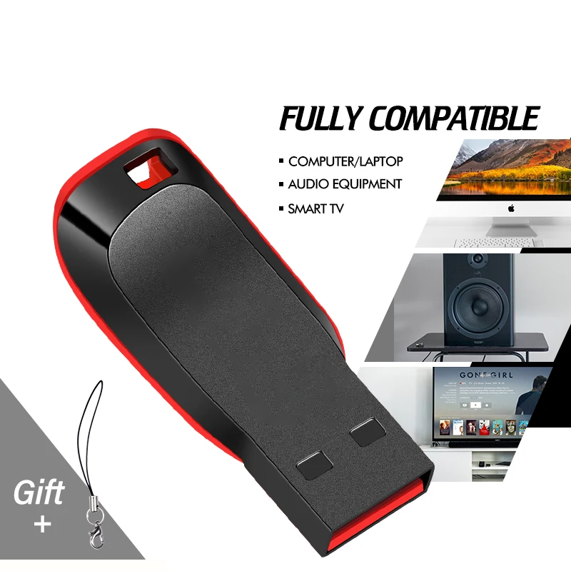 Pen Drives USB 2.0 de Alta Capacidade 128GB 64GB Preto com Chaveiro Grátis, Pen Drive 32GB, Mini Presente Corporativo