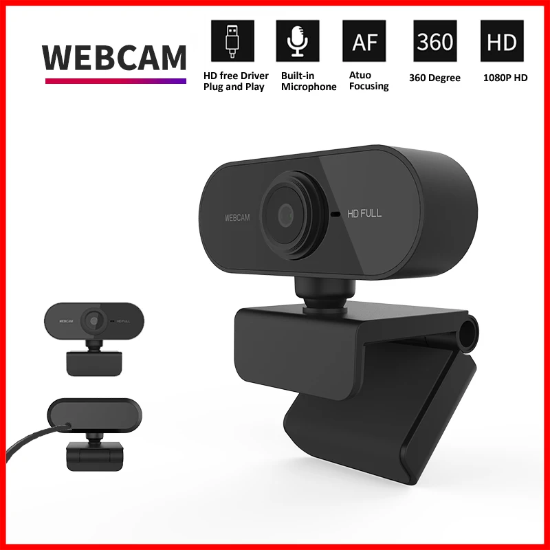 Webcam Mini HD 1080P com Microfone, Interface USB, Compatível com Laptop e Computador Desktop, Ideal para Videochamadas e Conferências