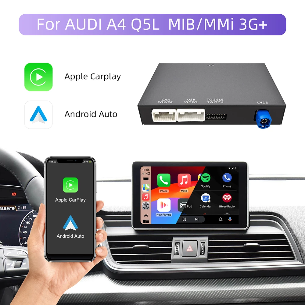 Caixa Decodificadora de Atualização de Tela OEM para Audi A4, A5, Q5 2008-2018 MMI 3G com Kit de Retrofit CarPlay e Android Auto Caixa Decodificadora de Atualização de Tela OEM para Audi A4, A5, Q5 2008-2018 MMI 3G com Kit de Retrofit CarPlay e Android Auto