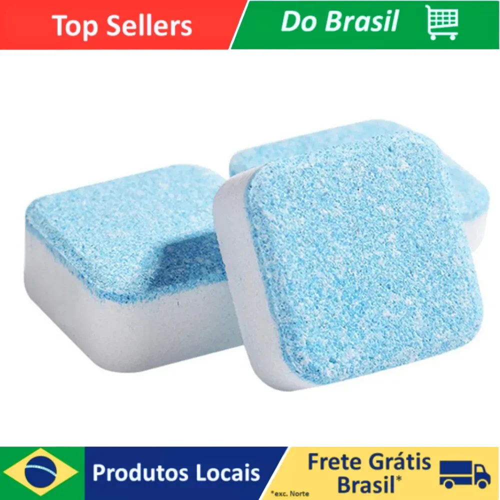 Kit até 10 Pastilhas Tablet de Limpeza Máquinas de Lavar Roupas Efervescentes Multifuncional