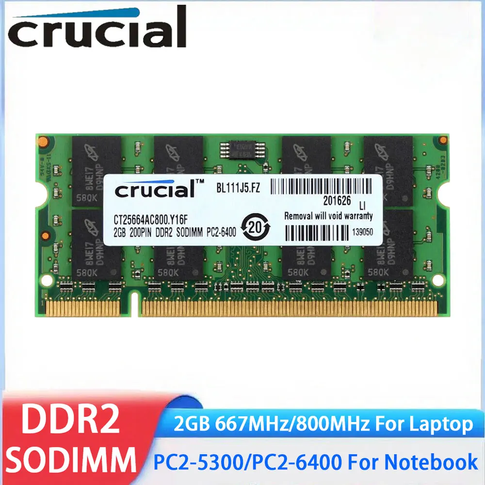 Memória crucial para laptop ram ddr2 2gb 4gb (2x2gb) 667mhz 800mhz memória sodimm PC2-5300 PC2-6400 não-ecc sem buffer para notebook