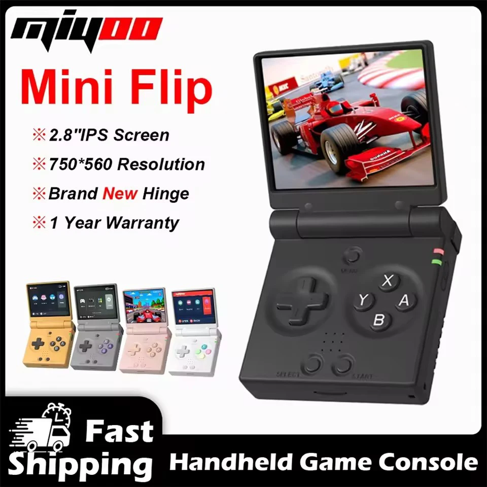 Miyoo mini flip retro console de jogos portátil 2.8 ''tela ips clássico portátil consoles de jogos de vídeo simulador retroid jogadores presente