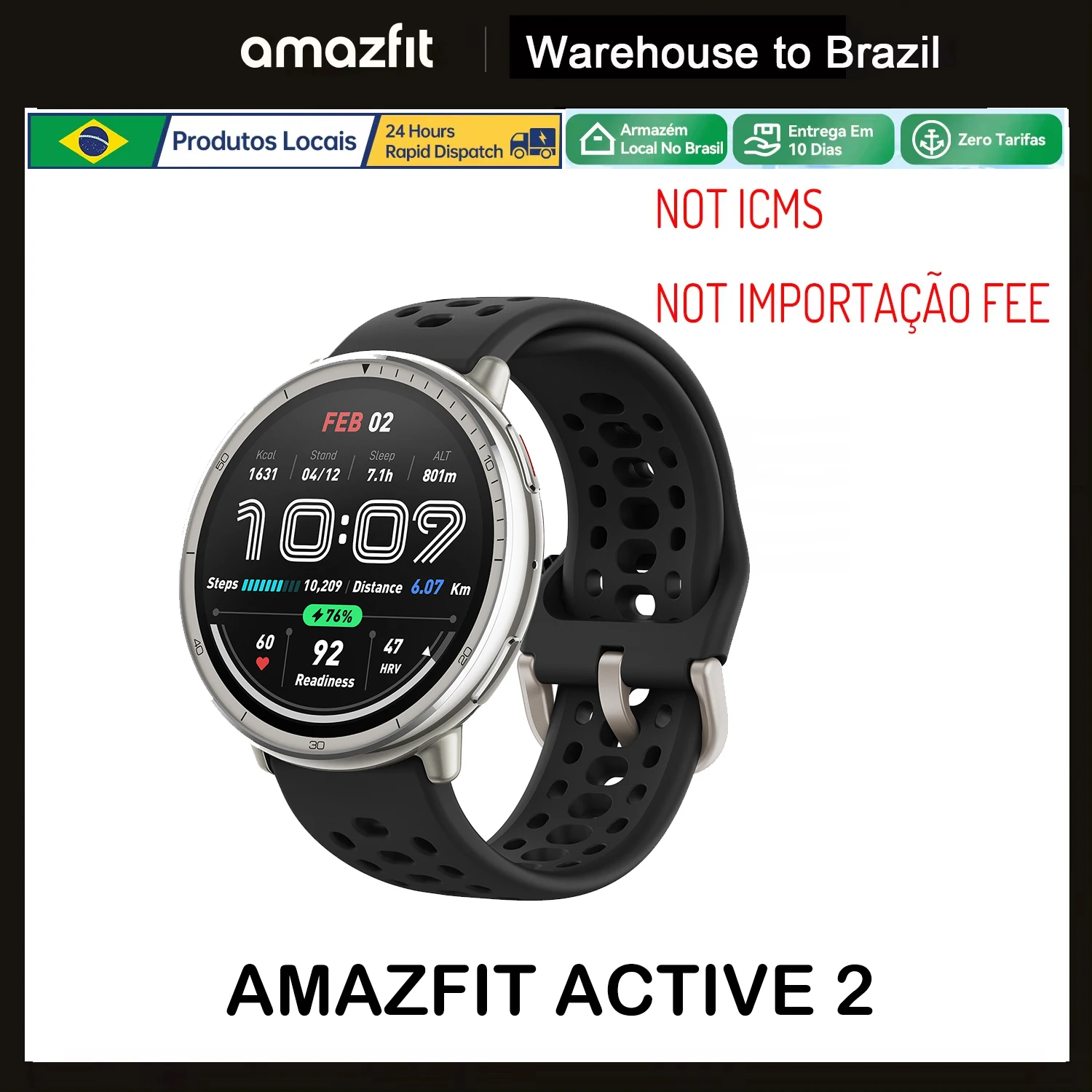 Relógio Inteligente Original Amazfit Active 2 Round 10 Dias para Telefones IOS e Android