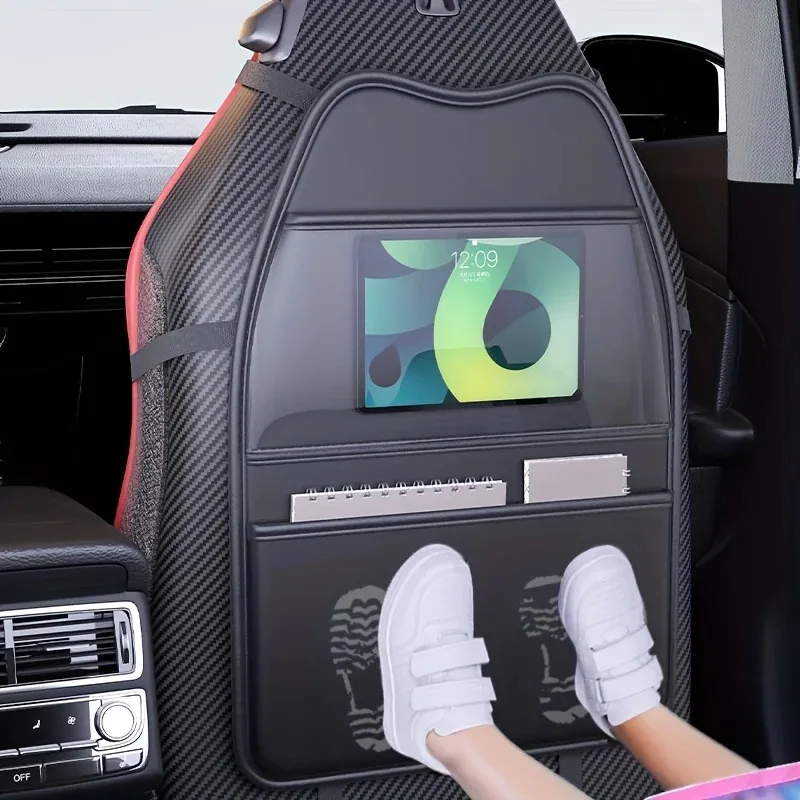 Almofada à prova de chute de assento de carro de couro PU com bolsos Suporte multifuncional para tablet Capa de proteção traseira de assento automático para crianças