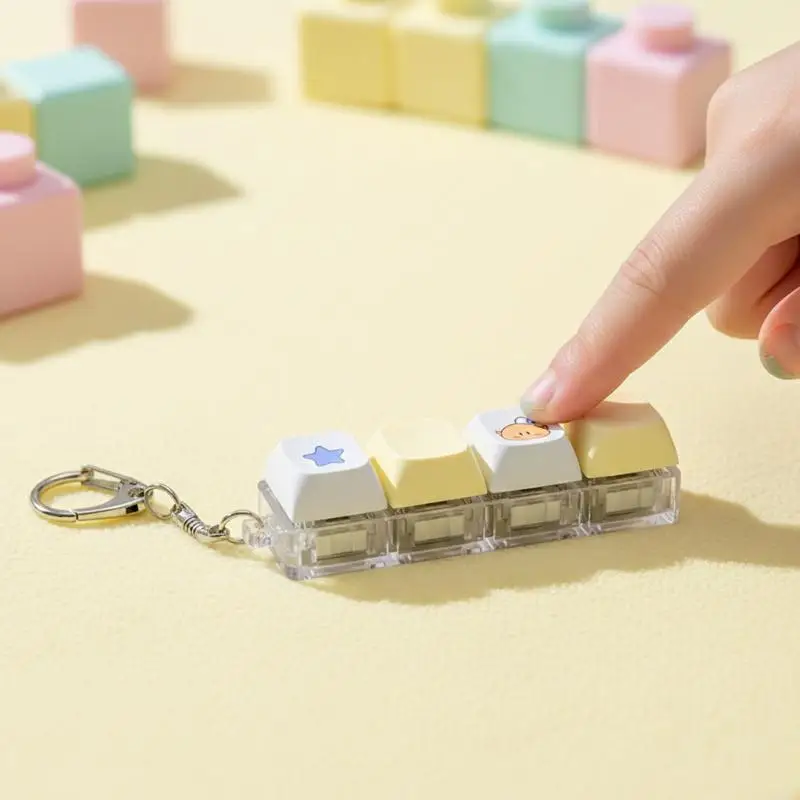 Brinquedo Anti-stress com 4 Teclas de Dedo, Keycaps de Teclado Mecânico, Chaveiro Calmante para Descompressão no Escritório, Presente para Gamers, Fidget Toy
