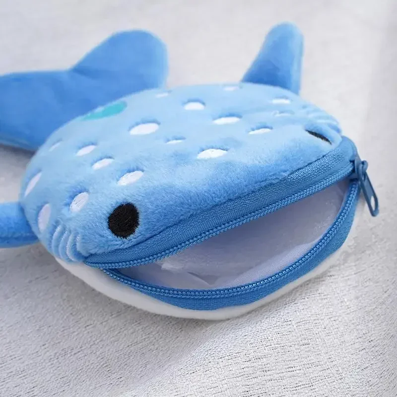 Moda bonito tubarão azul mini baleia moeda bolsa de pelúcia zíper moeda carteira designer feminino pequeno saco mudança chave fone de ouvido bolsa