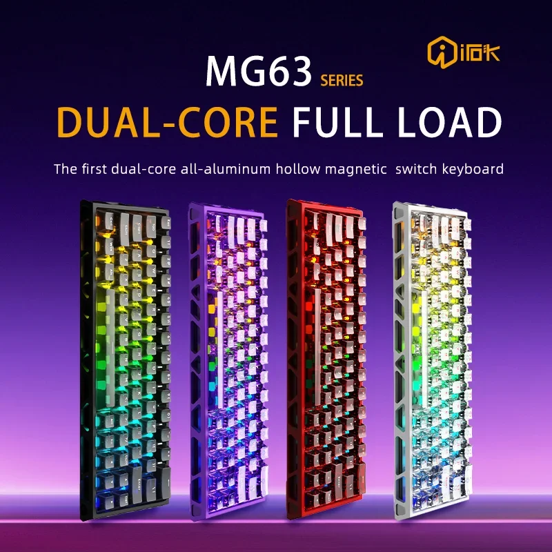 Teclado Mecânico Gamer IROK MG63 Dual-core com Switches Magnéticos 63%, RT0.001mm, Gatilho Rápido, Hot Swap/SOCD/Com Fio/À Prova D'água