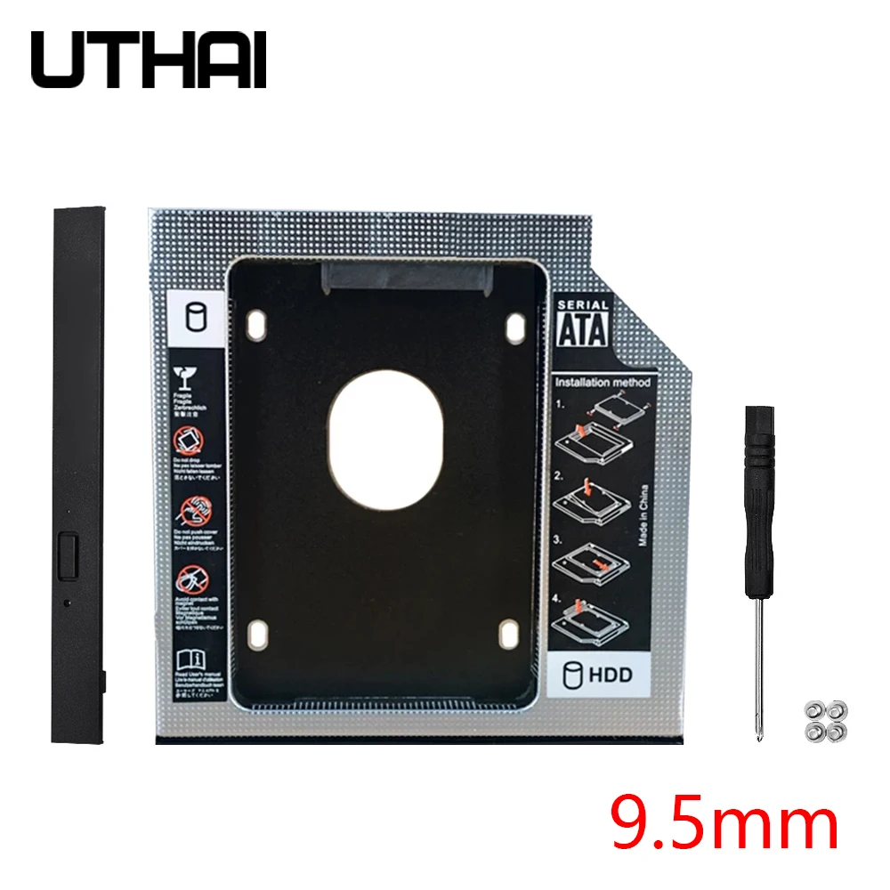 Utai dw95s hdd caddy 9.5mm alumínio optibay sata 3.0 caixa de disco rígido gabinete adaptador dvd 2.5 ssd 2tb para laptop CD-ROM