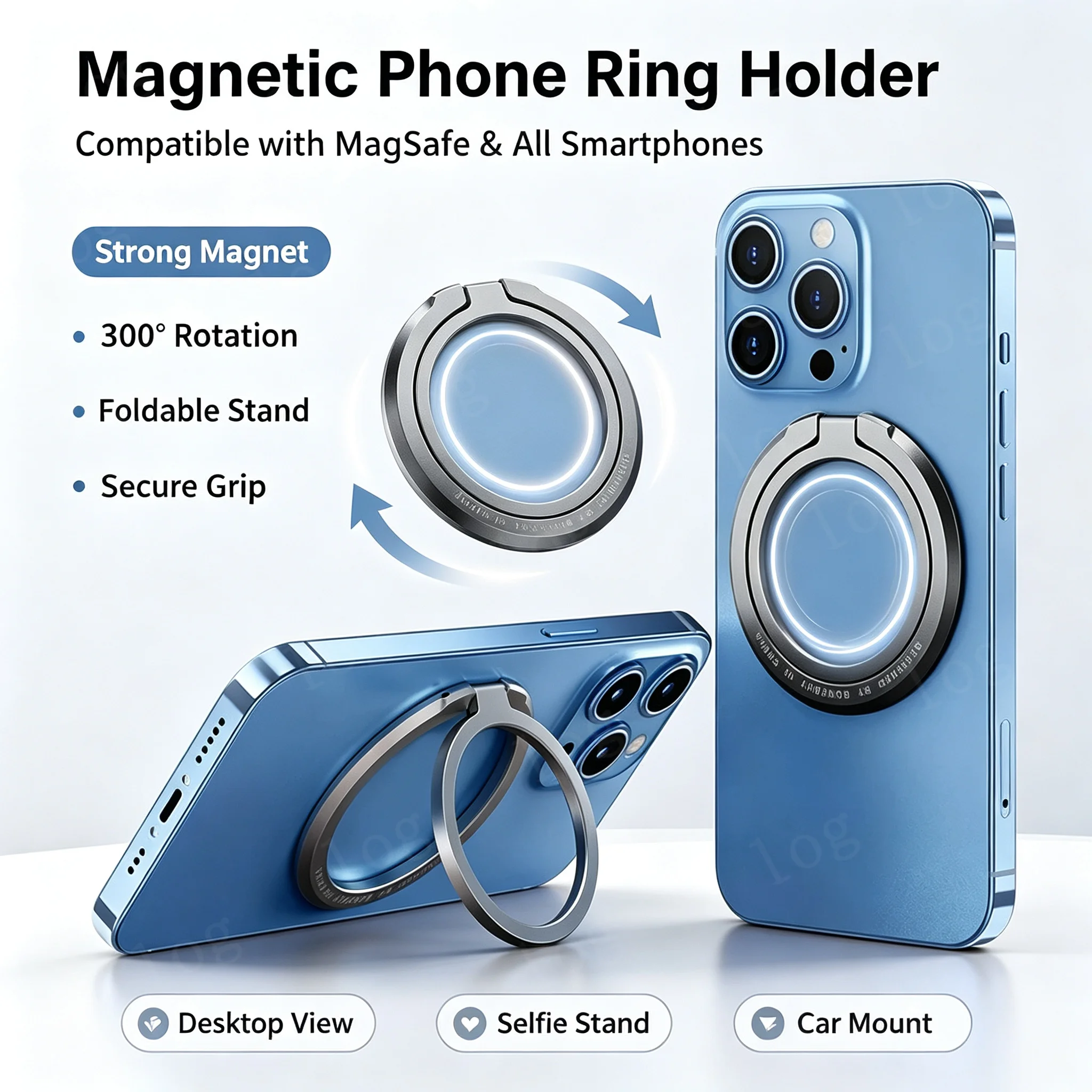 Suporte Magnético Dobrável para Dedo com Anel para MagSafe para Smartphones iPhone e Android