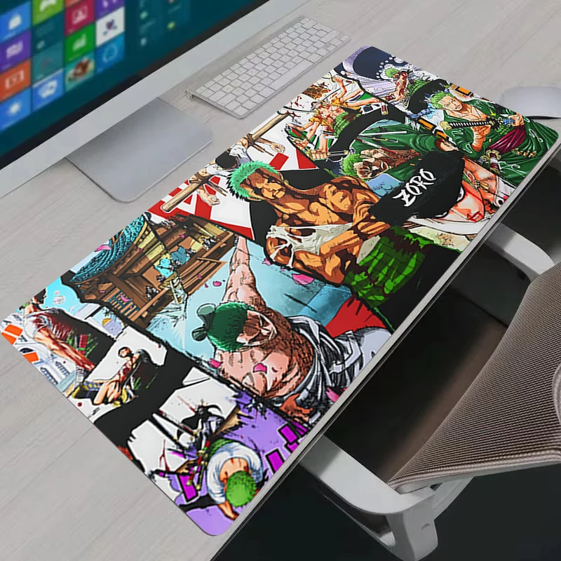Mouse Pad Gamer PC Anime Antiderrapante de Borracha para Mesa, Tapete de Jogo One Piece Zoro para Escritório, Acessórios de Computador, Mousepad para Jogos
