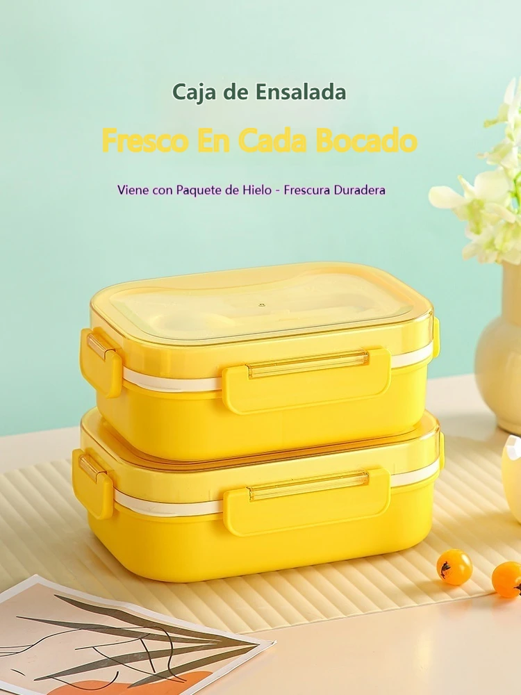 Bento caixa de gelo crianças lancheira de gelo colher de microondas garfo rosa feminino menina escola criança piquenique festa de escritório lancheira de gelo