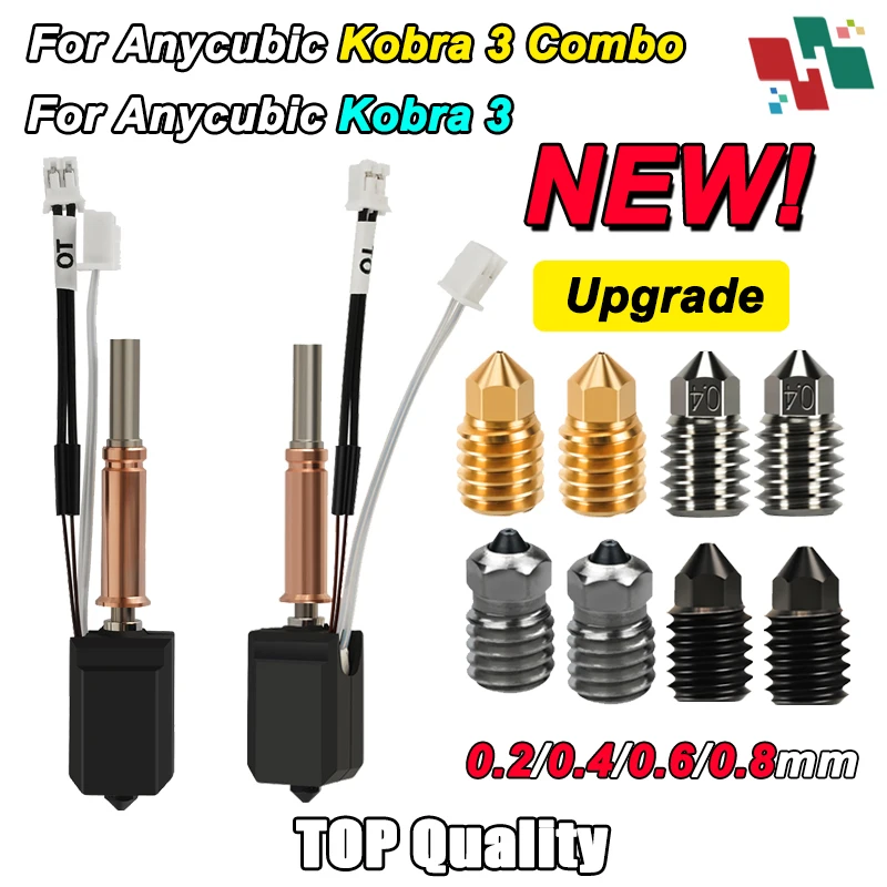 Kit Hotend Novo e Aprimorado para Anycubic Kobra 3 V2, Hotend Cerâmico para Impressora 3D Anycubic Kobra 3, Bico de Aço Temperado em Latão