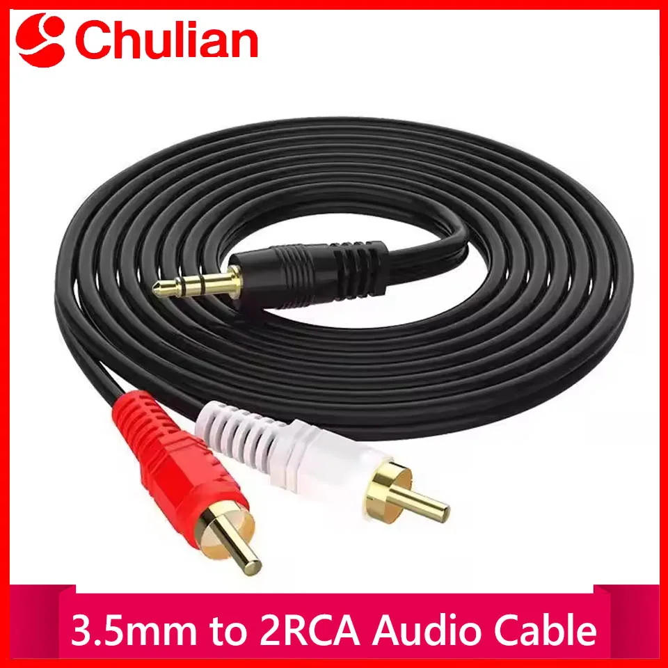 Cabo de Áudio RCA de 1,5m/3m/5m/10m, Adaptador Divisor Auxiliar de 3,5mm para 2 RCA para TV Box, Home Theater e Alto-falantes (3,5mm para 2RCA)