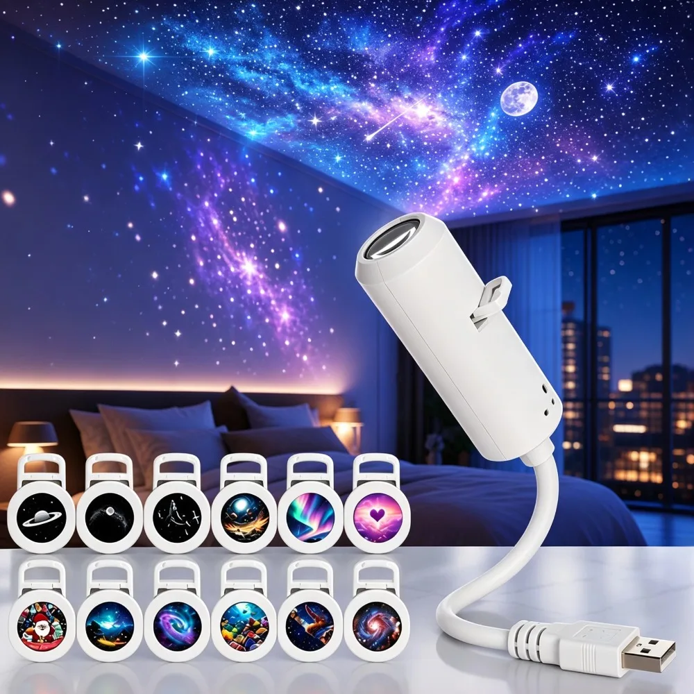 Projetor USB de Estrelas e Galáxias, Luz Noturna, Luz Ambiente para Carro, Atmosfera Romântica, Lâmpada de Projeção de Céu Estrelado para Carro e Decoração de Casa Projetor USB de Estrelas e Galáxias, Luz Noturna, Luz Ambiente para Carro, Atmosfera Romântica, Lâmpada de Projeção de Céu Estrelado para Carro e Decoração de Casa