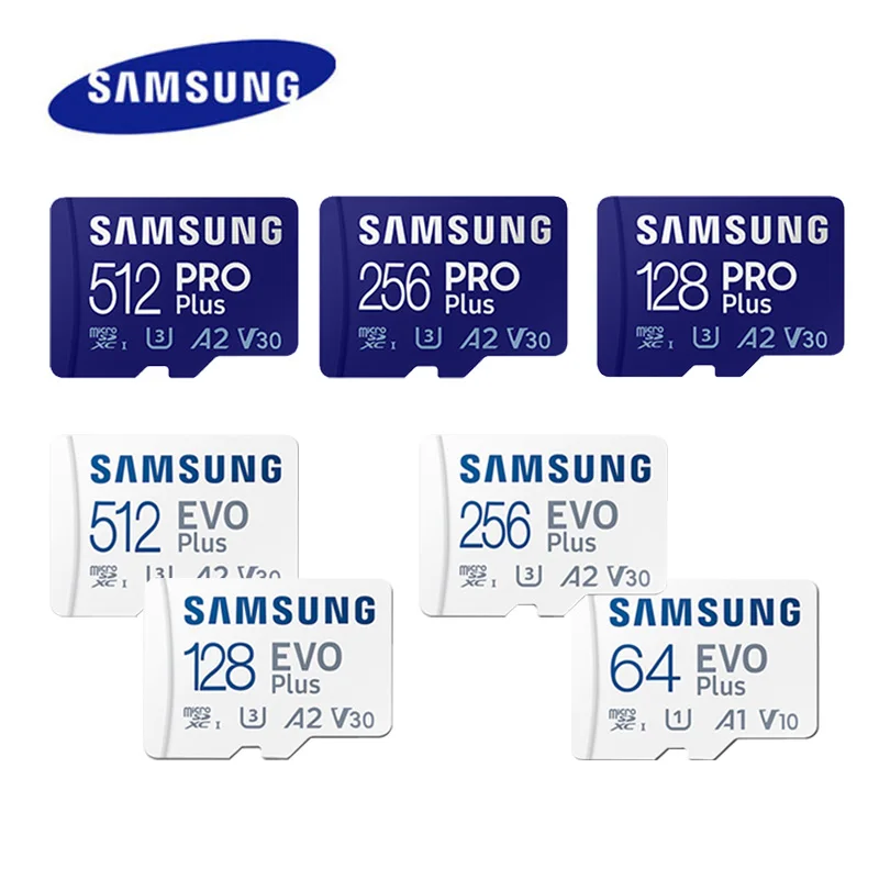 SAMSUNG EVO/PRO Plus Cartão de Memória 64G A1 Cartão Micro SD 128G 256G 512G U3 A2 V30 Drive Recorder Monitor Câmera Cartão TF Dedicado