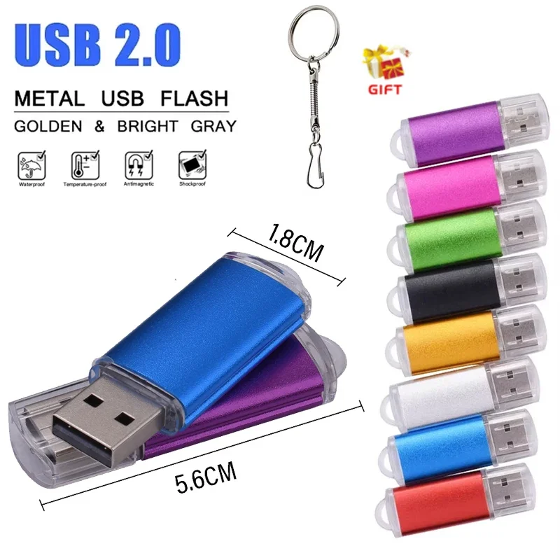 Pen drives USB 2.0 de 128GB, 64GB, 32GB, 16GB e 8GB, metálicos, multifuncionais, para presente corporativo, compatíveis com laptops.