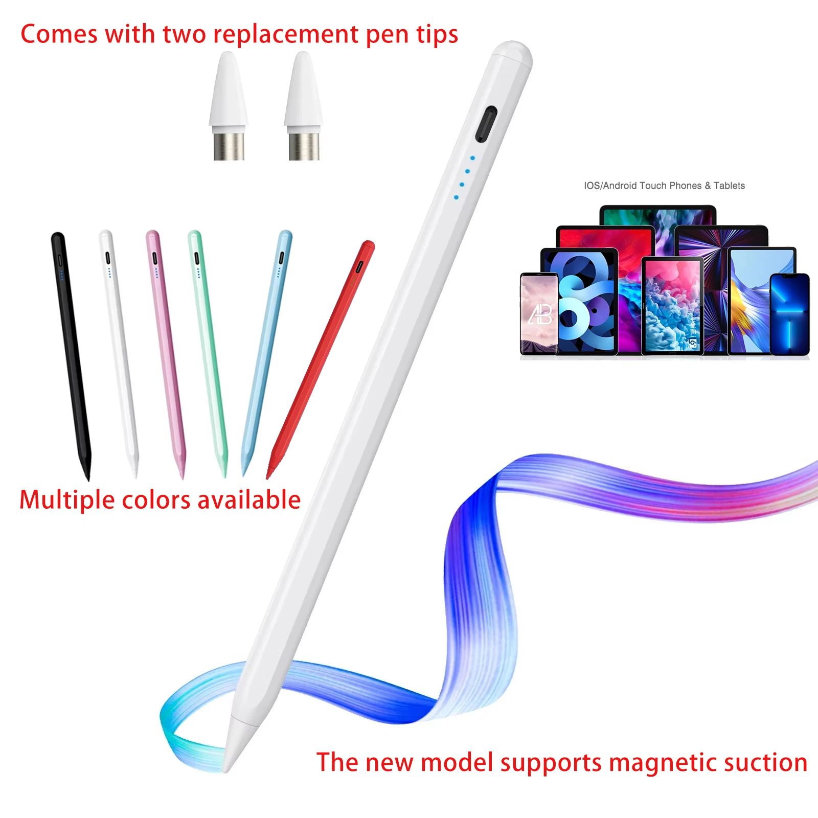 Caneta Stylus Universal 2026 para Tablets e Celulares IOS, Android e Windows, Caneta Multicolorida Capacitiva para Pintura e Escrita