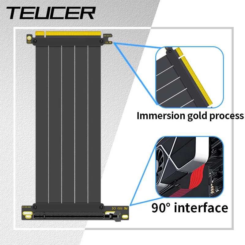 Teucer PCI-E Express 4.0 16X Riser Extensão de placa de vídeo Cabo flexível blindado 90 ° Montagem GPU Lossless Preto/Branco para GPU