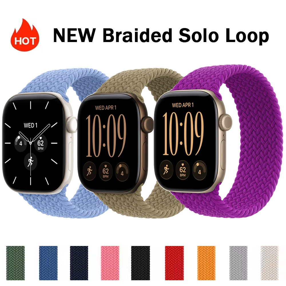 Pulseira trançada Solo Loop para Apple Watch, séries 12, 11, 10, 9, 7, 8, SE, Ultra, 4, 3, 49 mm, 46 mm, 42 mm, 44 mm, 45 mm, bracelete, correa, pulseiras para iWatch.