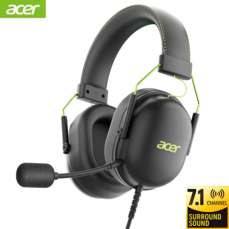 2025 Acer OHW200 Fones de ouvido 7.1 Surround Sound com fio USB Gaming Headset com microfone com cancelamento de ruído - Gamer para PC, laptop