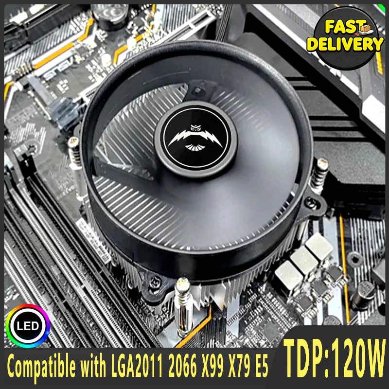 Cooler de CPU Compatível com Processadores LGA2011 2066 E5 X99, Núcleo de Cobre/Alumínio, Ventoinha PWM de 4 Pinos, Dissipador de Calor Horizontal a Ar
