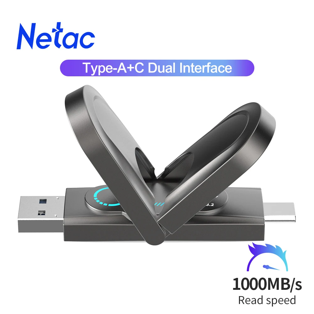 Pendrive Netac US9 256G 512G 1TB USB de Estado Sólido Alta Velocidade 1000MB/s USB 3.2 Gen 2 Flash Drives Tipo-C e Tipo-A Frete Grátis