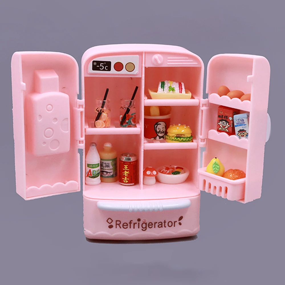 Simulação fofa de microfilm móveis porta dupla geladeira 1:12 casa de bonecas modelo de cozinha decorações para presentes de aniversário de meninas