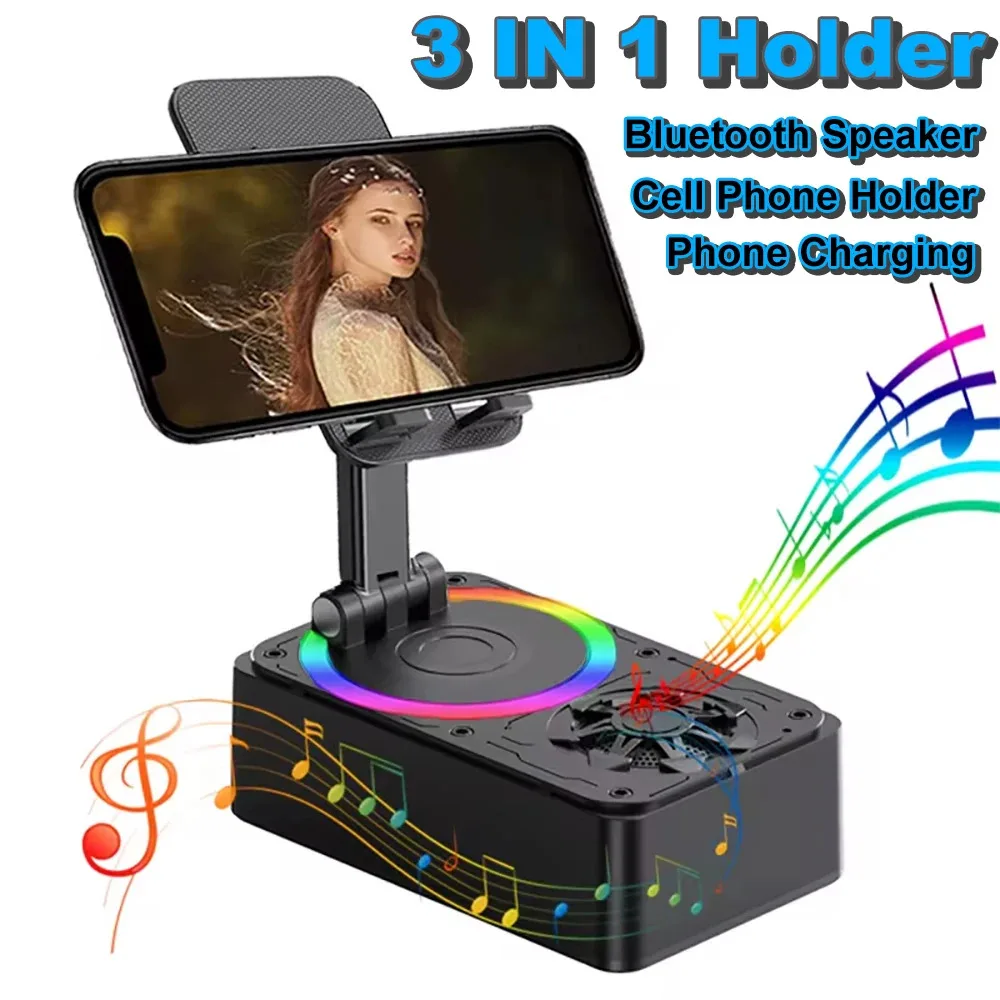 Suporte Multifuncional para Celular Kebidumei com Caixa de Som Bluetooth, Carregamento de Telefone e Suporte Ajustável para Mesa