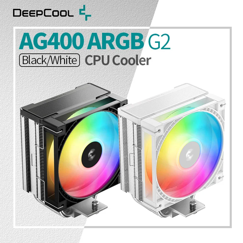 Cooler de Ar DeepCool AG400 ARGB G2 com 4 Tubos de Calor e Radiador PWM para Processadores LGA1700 1851 AMD AM4 AM5