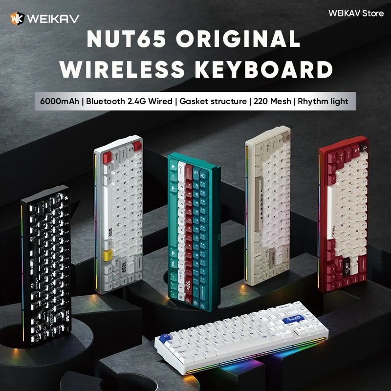 Kit de Teclado Mecânico Sem Fio WEIKAV NUT65 em Alumínio 60% QMK/VIA Bluetooth 2.4G RGB Hotswap para Gamers
