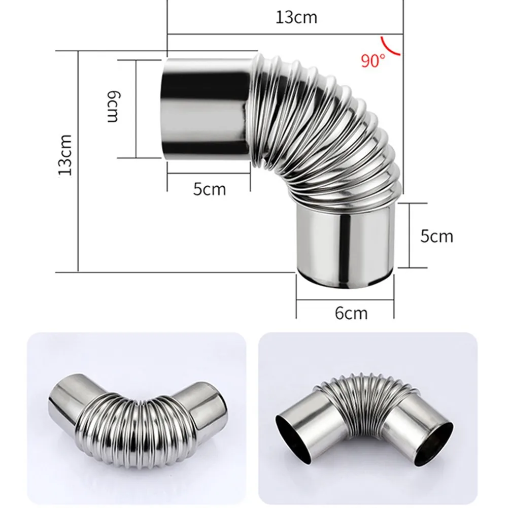Tubo de cotovelo de combustão de 90 graus, 60/70/80mm, forro de chaminé, curva de aço inoxidável, tubos de fogão de combustão múltiplos, fogões de madeira, chaminé