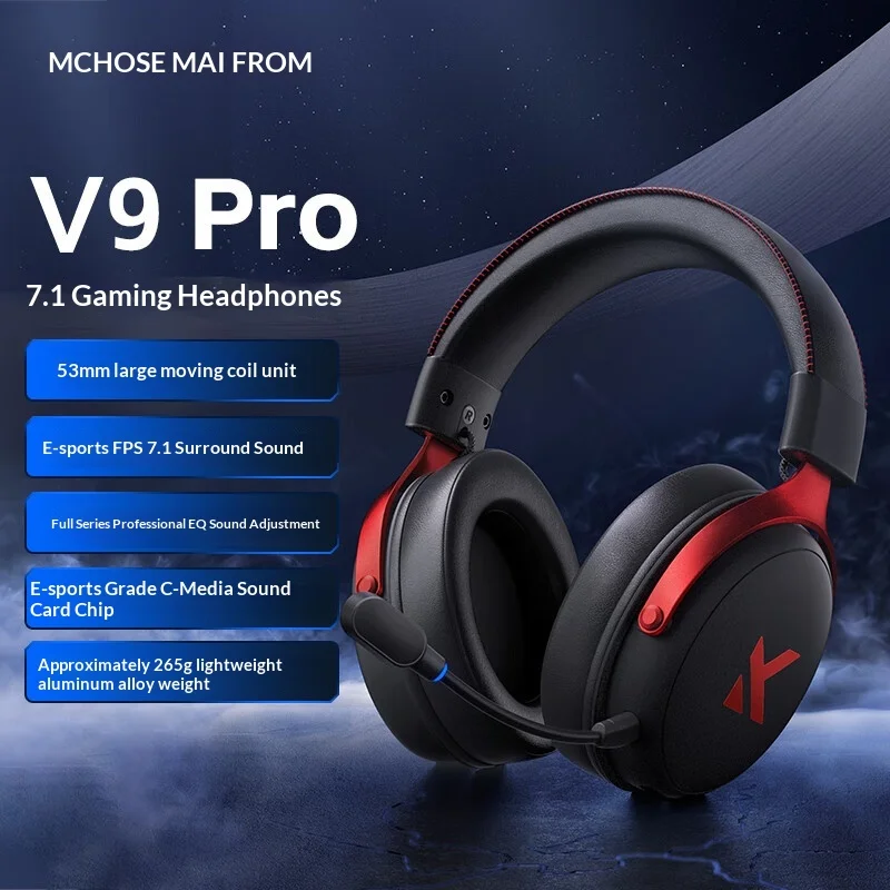 Fone de Ouvido Bluetooth Sem Fio MCHOSE V9 Pro com Microfone de Três Modos, Redução de Ruído, Som Dinâmico e Baixa Latência para Escritório e Jogos