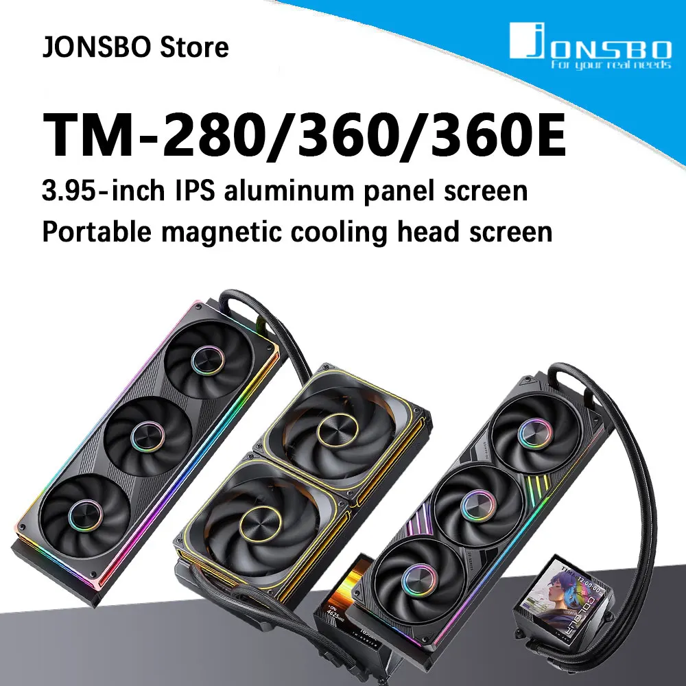Resfriador de Água AIO JONSBO TM Series 360/280mm com Tela IPS de 3.95" e Ventiladores ARGB, Bomba com Display Magnético para AM5 AM4 1700 1850