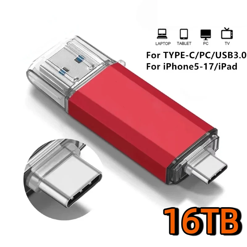 Novo Pen Drive OTG USB 3.0 Tipo C 2 em 1 de 16TB, 8TB, 4TB, 2TB para iPhone, Samsung, Huawei, Xiaomi, Android e Laptop.