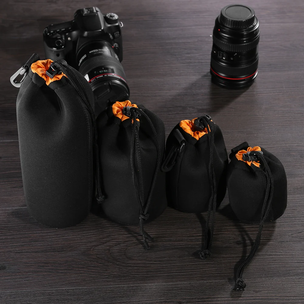 Bolsa de neoprene para lente de câmera, à prova d'água, lente de vídeo, capa protetora com cordão macio para canon sony para a maioria das câmeras slr digitais