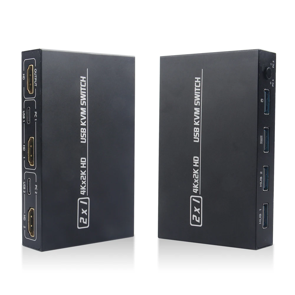Compatível com HDMI 4K * 2K KVM Switch Splitter, 2 portas HDTV, USB Plug and Play para monitor compartilhado, teclado e mouse, impressora de notebook