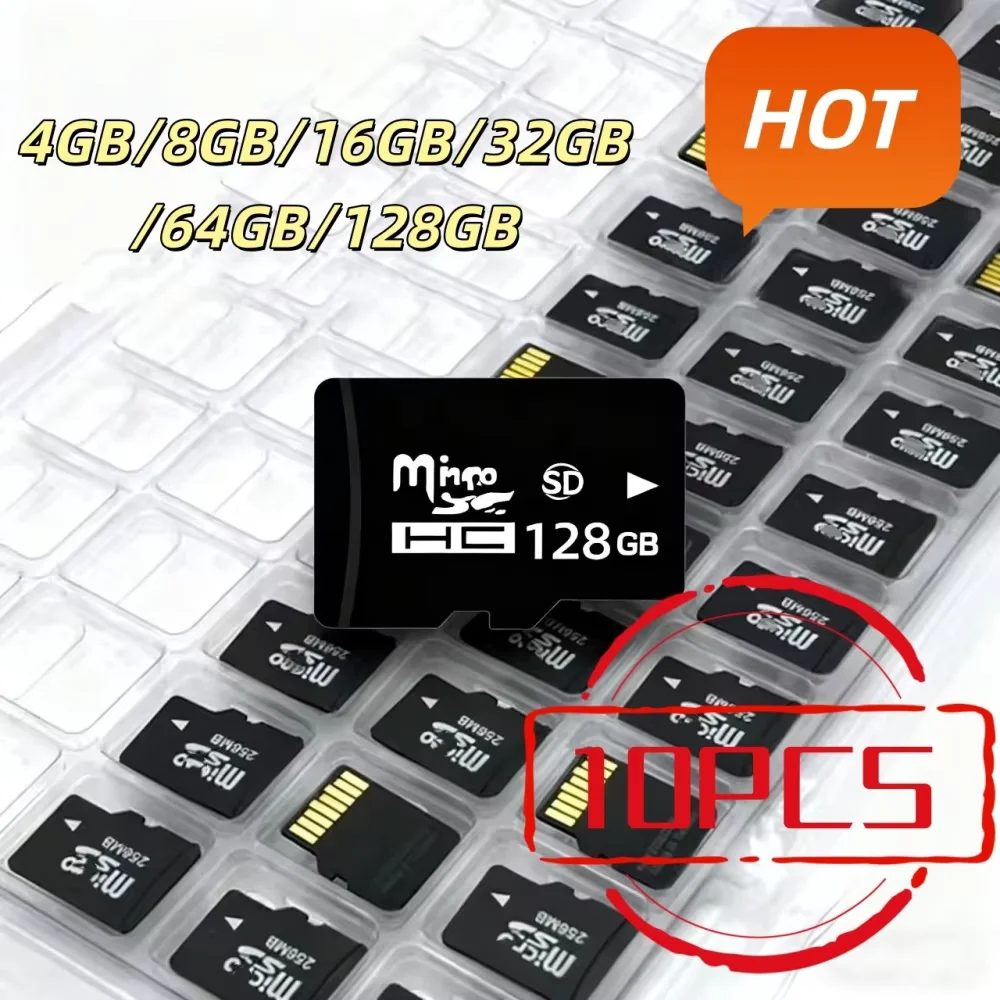 10 Cartões de Memória de Alta Velocidade por Atacado: Cartões TF e SD de 4GB, 8GB, 16GB, 32GB, 64GB, 128GB C10 para Câmeras e Dispositivos Digitais