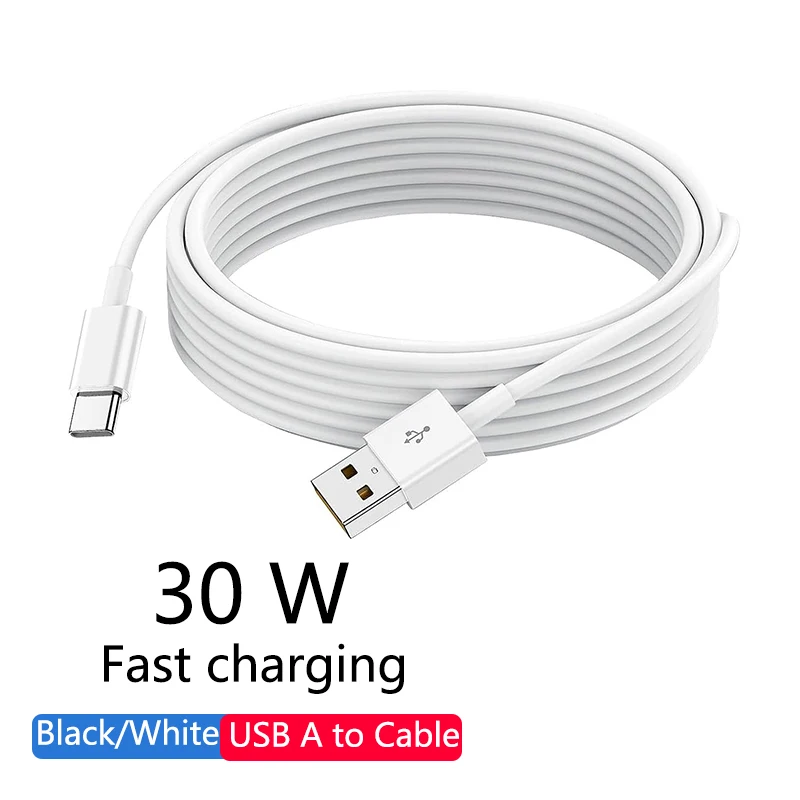 Cabo USB A para Tipo C de 30W, cabo de carregamento rápido para Samsung, Huawei, Xiaomi, acessórios de carregamento rápido para telefones USB C, 1M, 2M, 3M