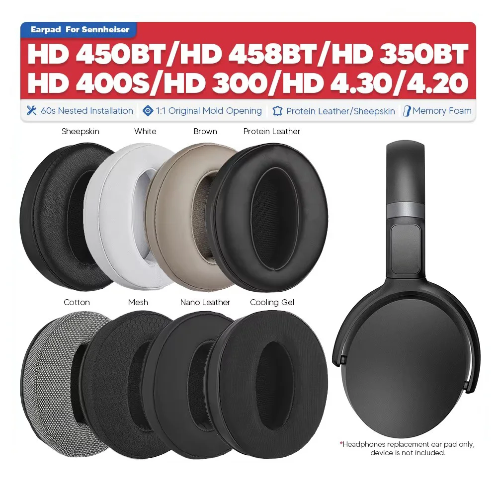 Almofadas de substituição para fones de ouvido, para sennheiser hd 450bt 458bt 300 4.30 4.20 400s 350bt, acessórios para fone de ouvido, capa de espuma de memória