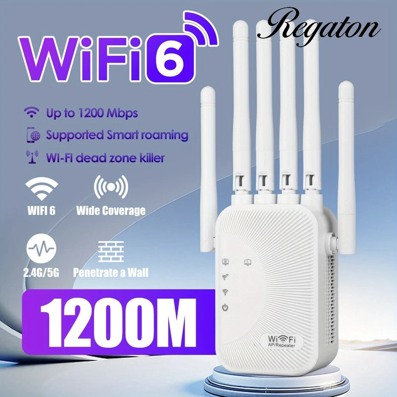 Repetidor WiFi Dual Band 1200M 2.4GHz 5G, Amplificador de Sinal Sem Fio de Alta Velocidade, Extensor de WiFi de Fácil Configuração para Casa e Escritório