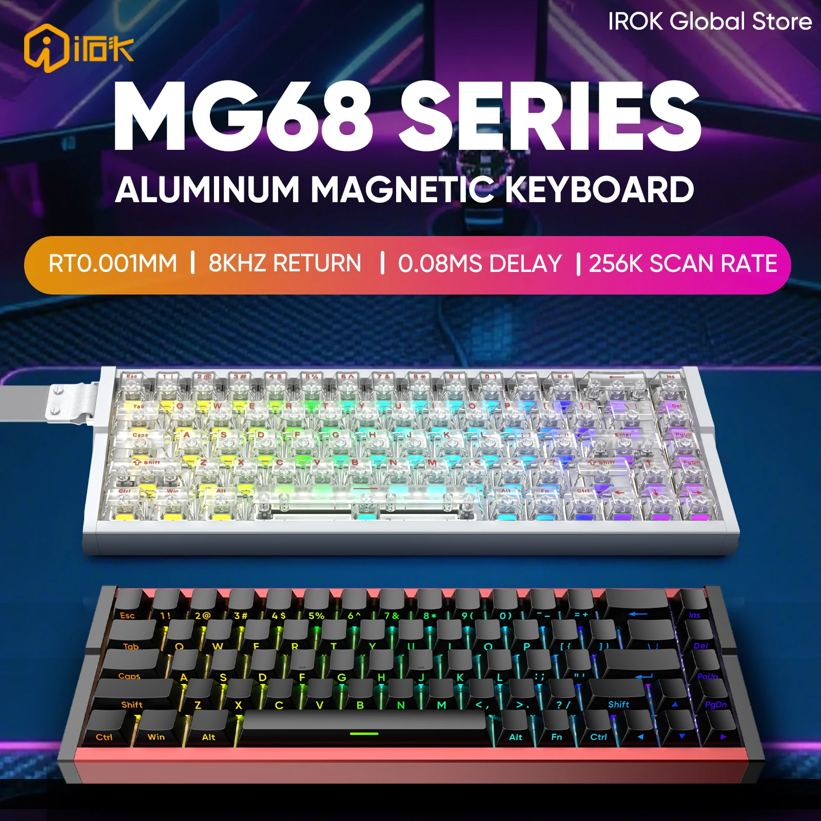 Teclado Mecânico Gamer IROK MG68 Ace MG68 Plus MG68 MAX Mecha com Fio de Alumínio Magnético 60% Sem Fio 8K 0.08ms Teclado Mecânico Gamer IROK MG68 Ace MG68 Plus MG68 MAX Mecha com Fio de Alumínio Magnético 60% Sem Fio 8K 0.08ms