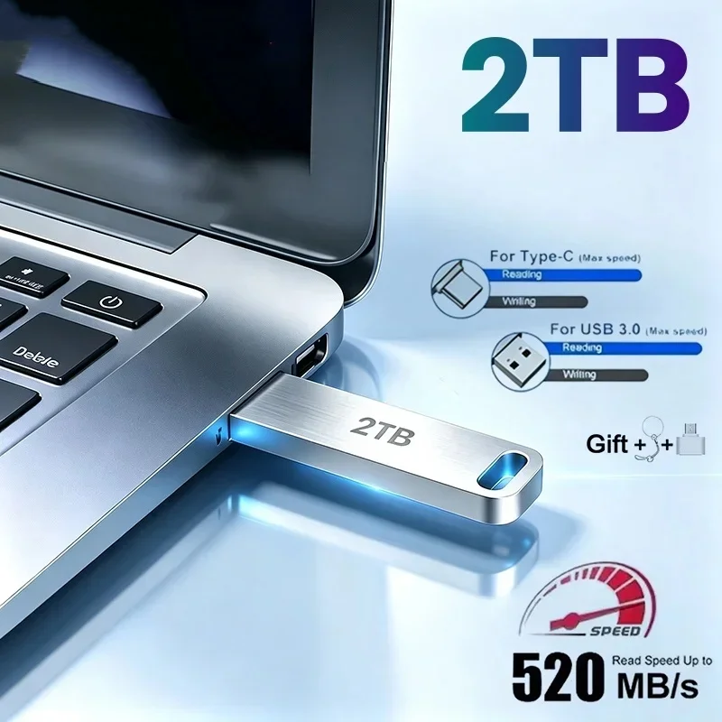 Adaptador USB de Metal, Pen Drive USB 3.0 128GB 256GB 512GB, Mini Pen Drive de Metal de Alta Velocidade 1TB 2TB, Novo
