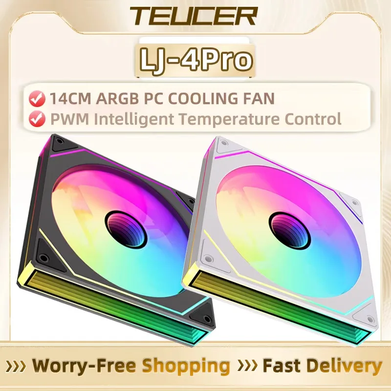 Ventilador TEUCER Prism4 140MM 5V 3PIN ARGB 12V 4PIN PWM 1500RPM Alto desempenho Alto volume de ar Choque de silicone Design estável e silencioso