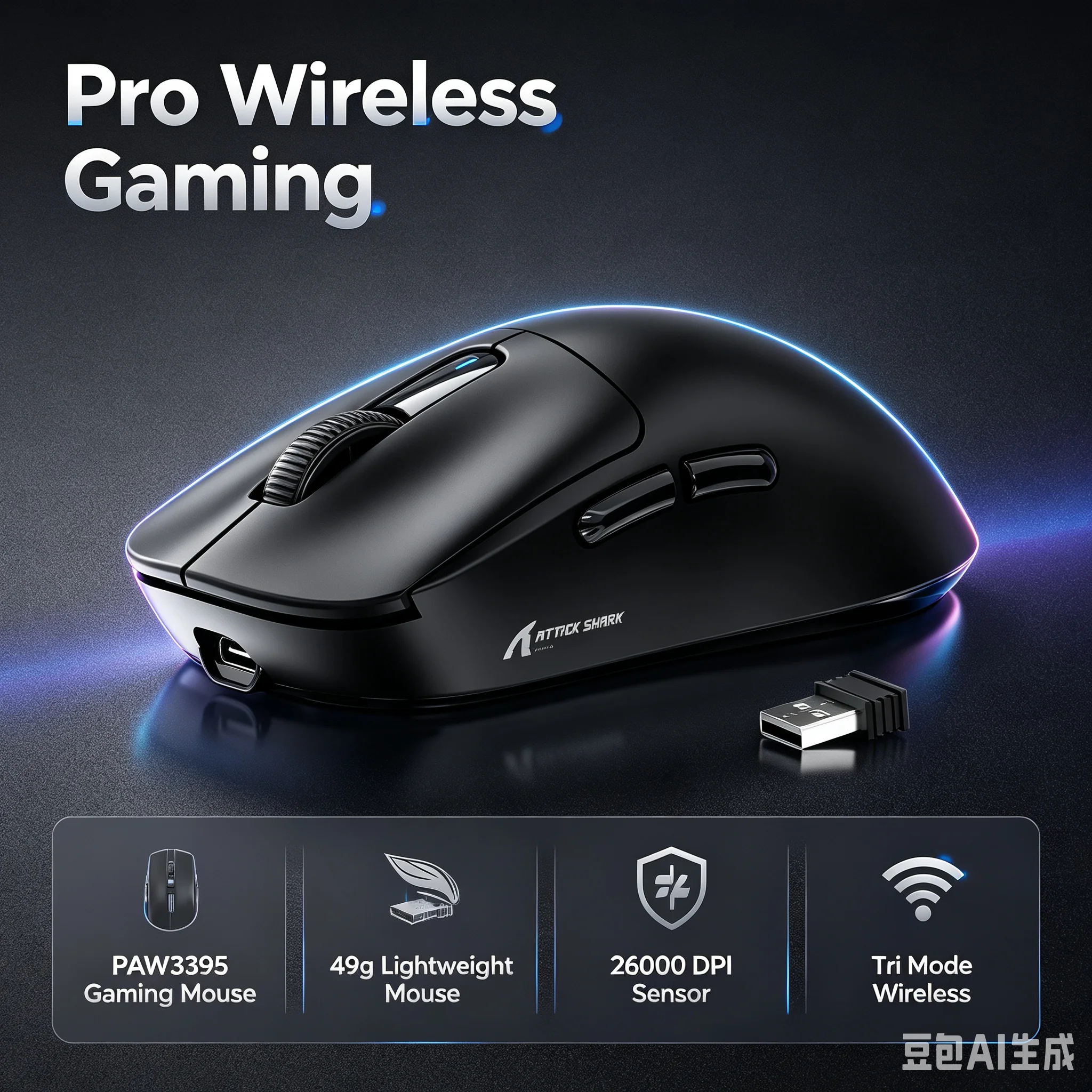 Mouse gamer sem fio X3 com corpo leve de 49g, sensor PAW3395, 26000 DPI, conexão tri-modo e configurações programáveis. Mouse gamer sem fio X3 com corpo leve de 49g, sensor PAW3395, 26000 DPI, conexão tri-modo e configurações programáveis.
