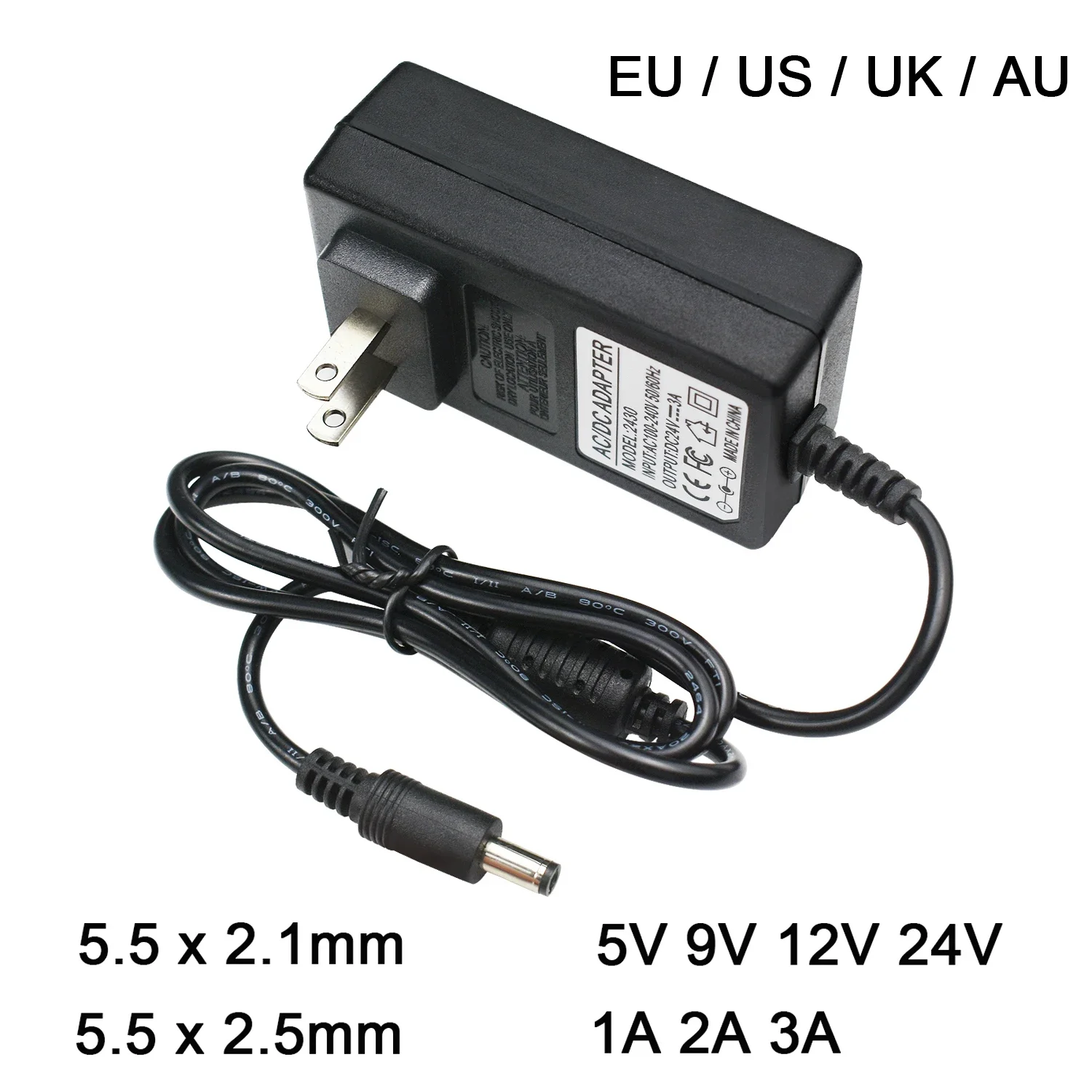 AC110-240V para dc 5v 9v 12v 24v 1a 2a 3a adaptador de alimentação universal 5.5*2.1/2.5mm ue eua au reino unido carregador de fonte para luz de tira led tv