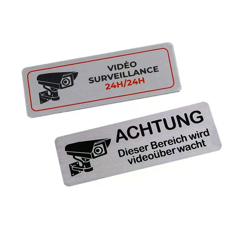 1 unidade de Placa de Aviso de Vigilância por Vídeo em Alumínio para Câmera Privada com Adesivo e Fita