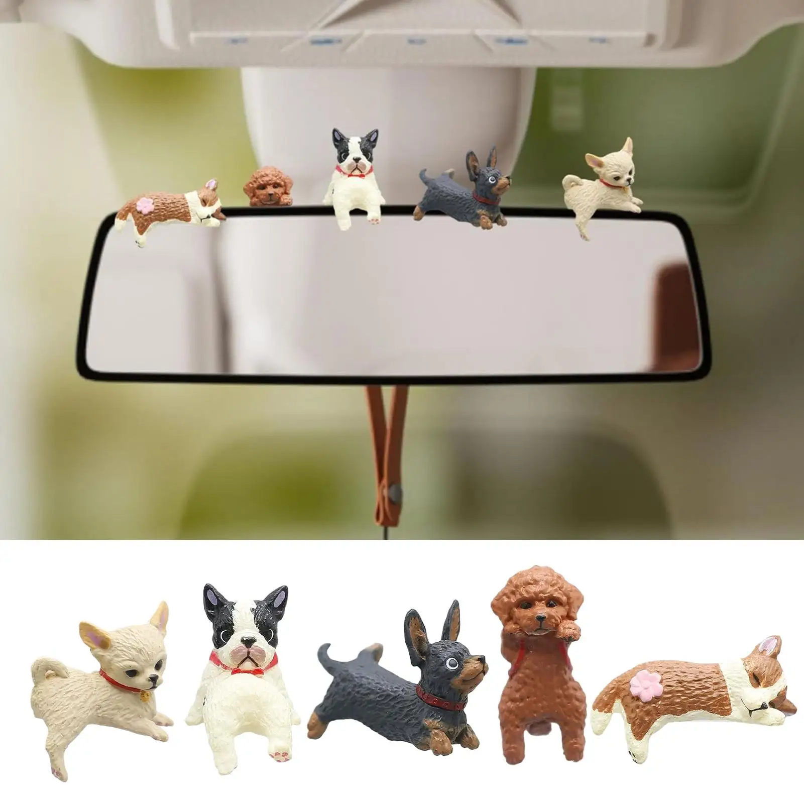 Figura Decorativa para Monitor de Computador e Painel de Controle Central, Tema Cão, 5 Peças, para Amantes de Cães, Colecionadores, Gamers, Motoristas, Casa e Escritório